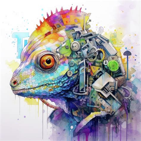 Cyberpunk Chameleon Watercolor Animal 109 Digital Art by Matthias ...