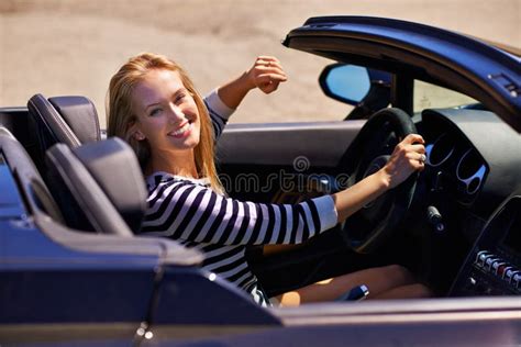 0 60 Instantly A Young Woman Driving In A Sports Car Stock Photo