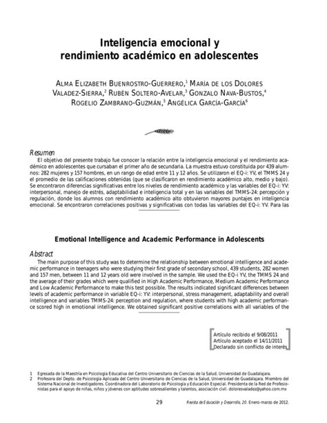 Inteligencia Emocional Y Rendimiento Acad Mico En Adolescentes