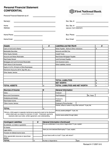 Personal Financial Statement Form Printable Printable Forms Free Online