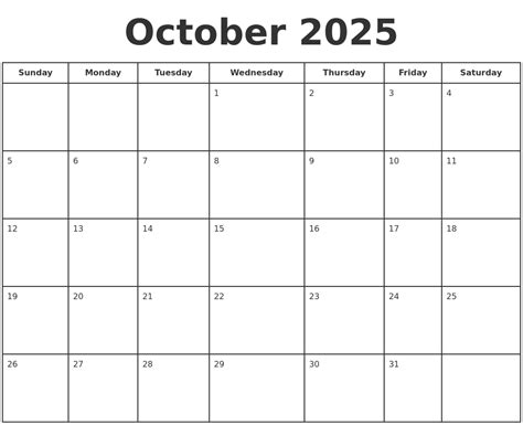 Template For October 2025 Calendar Jean Dorette