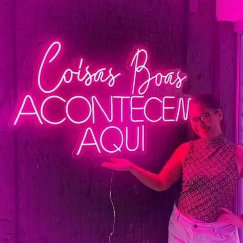 Painel Neon Led Coisas Boas Acontecem Aqui Rosa 108 Cm R 1 053 41