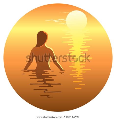 Naked Girl Standing Sea Sunset Vetor Stock Livre De Direitos