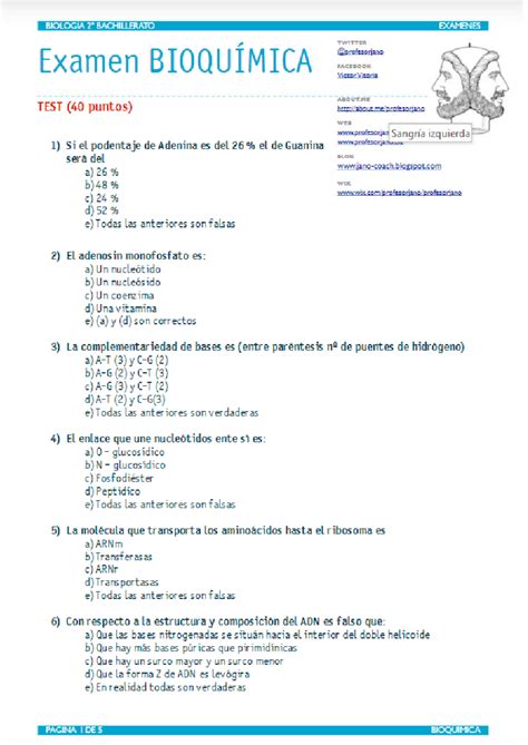 Actividad Test Bioqu Mica Biolog A Studocu