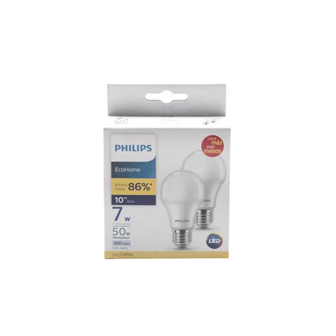 PHILIPS ECOHOME PACK FOCO LEDBULD 7W E27 LUZ CALIDA 3000KHV 2 UNIDADES