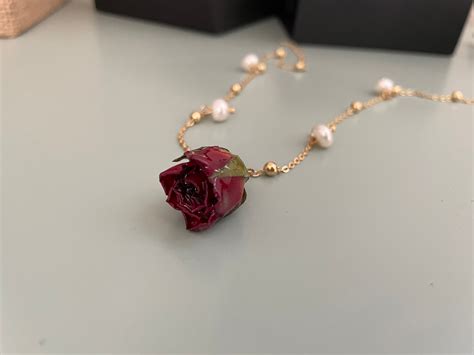 Handmade Rose Bud Necklace Real Rose Necklace Nature Etsy