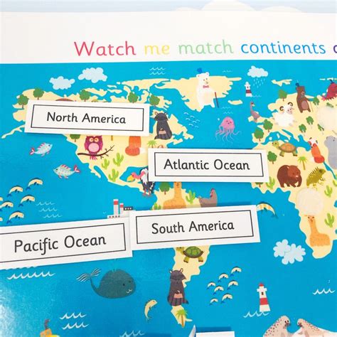 World Map Continents And Oceans Learning Sheet Geography KS1 Seas Maps