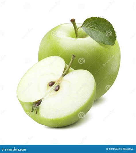 Whole Green Apple Cut Half Isolated On White Background Stock Photo