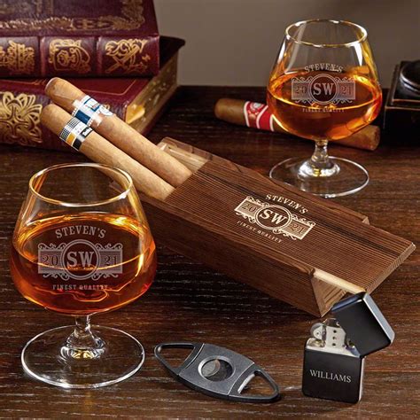 Marquee Engraved Cigar Lovers Box Set With Cognac Glasses Cognac T Set Cigar Ts