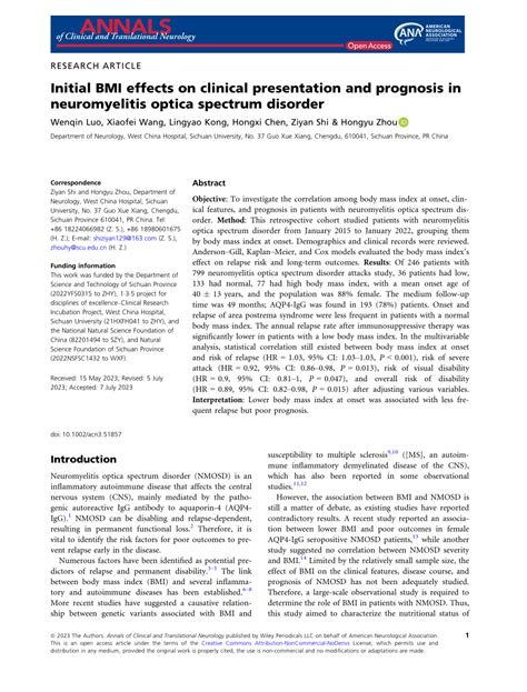 (PDF) Initial BMI effects on clinical presentation and prognosis in neuromyelitis optica ...