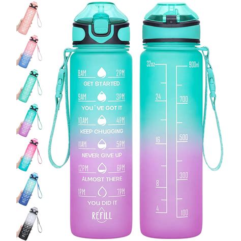 Water Bottle 32oz With Straw Motivational Water Bottle With Time Marker And Buckle Strapleak