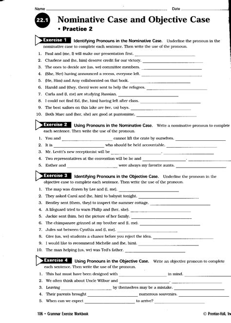 Nominative And Objective Pronouns Worksheet