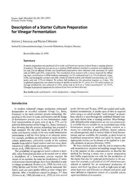 Pdf Description Of A Starter Culture Preparation For Vinegar Fermentation Dokumen Tips