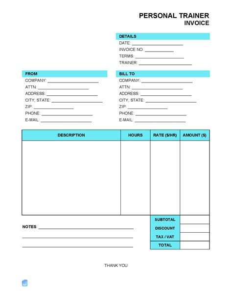 Personal Trainer Invoice Template Invoice Maker