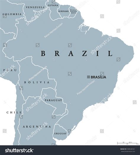 Brazil Political Map Capital Brasilia National เวกเตอร์สต็อก ปลอดค่า