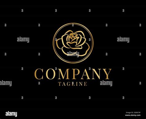 Elegant Gold Rose Flower Logo Design on Black Background Stock Vector ...