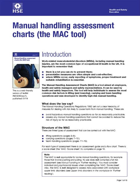 Manual Handling Assessment Charts The Mac Tool What Does The Law Say Pdf Occupational