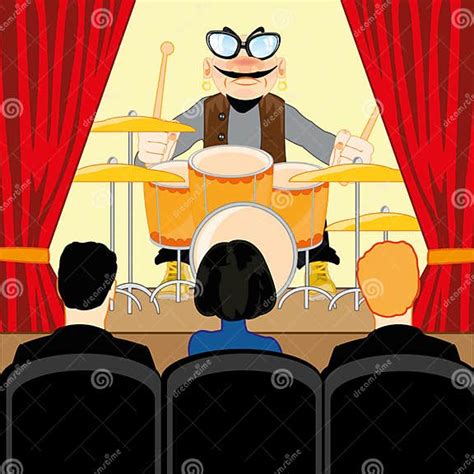 Music Concerto Of The Drummer In Common Room Stock Illustration