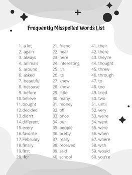 4th Grade Commonly Misspelled Word List By Jennifer Conte TpT