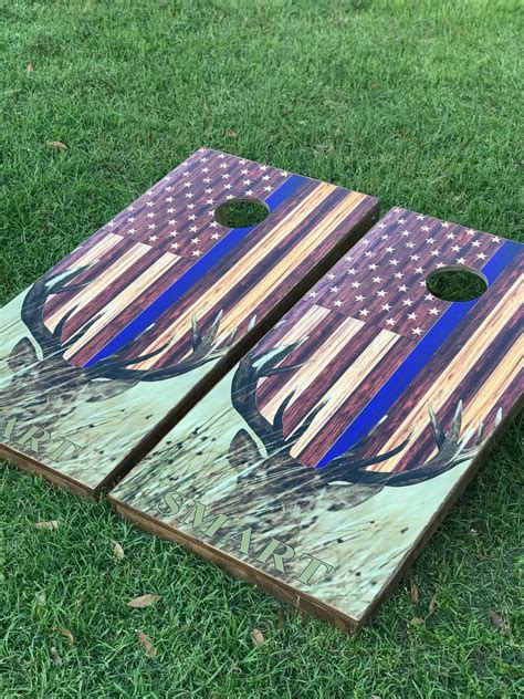 Blue Line Deer Flag Cornhole Set With Bean Bags Cornhole By Blake