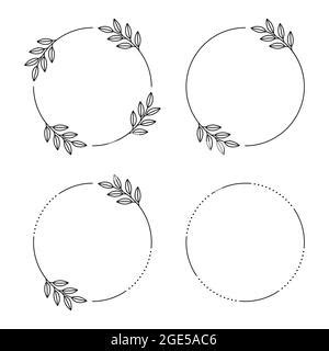 Floral Circle Frame Elegant Wreath Round Border Hand Drawn Doodle