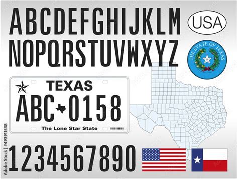 Vettoriale Stock Texas State Car License Plate Letters Numbers And