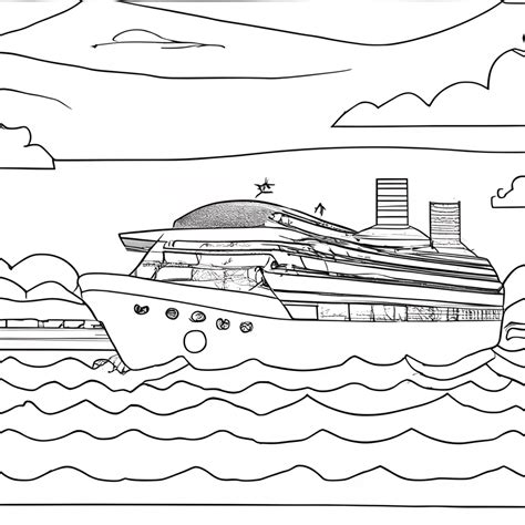 Cruise Ship On The Ocean Coloring Page · Creative Fabrica