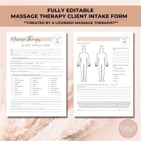 Massage Client Intake And Consent Forms Editable Client Intake Form