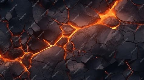 Premium Ai Image Lava In Ground Cracks Top View Volcano Magma Glow Texture In Cracking Holes