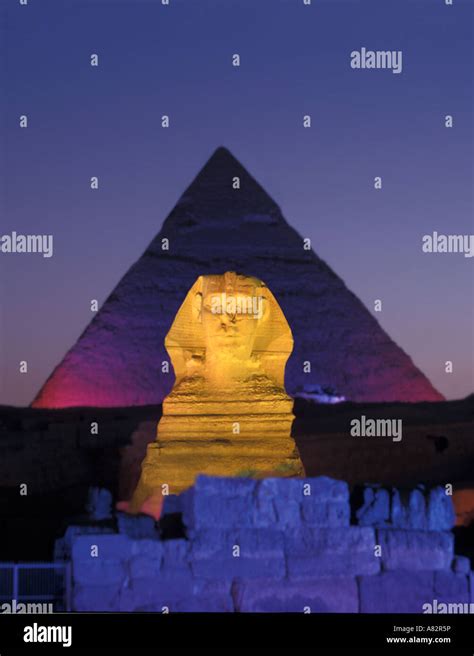 Sphinx at night light show Egypt Stock Photo - Alamy