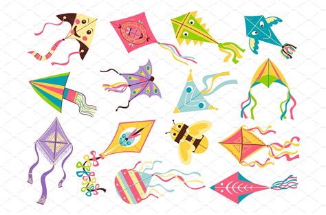 Flying kites. Different shapes and | Object Illustrations ~ Creative Market