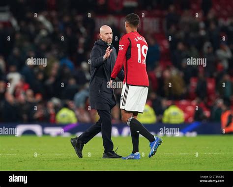 Manchester United Manager Erik Ten Hag And Raphael Varane After The Premier League Match At Old