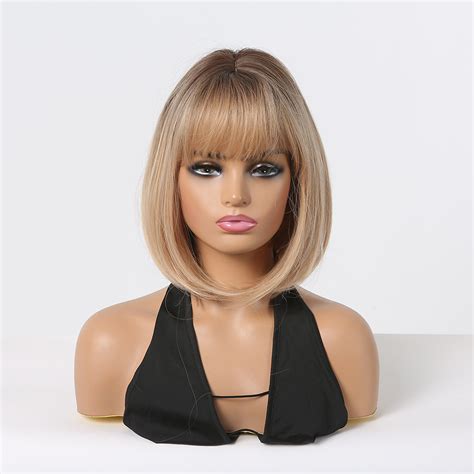 Blonde Short Glueless Bob Cut Wig With Bangs China Bob Cut Wigs With