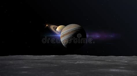 Great Conjunction Of Jupiter And Saturn 3d Illustration Stock