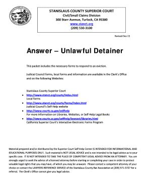 Fillable Online Stanct Answer Unlawful Detainer Stanctorg Fax Email