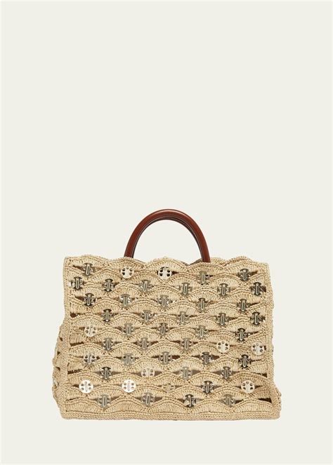 Rabanne Sac A Main Disc Link Raffia Tote Bag Bergdorf Goodman