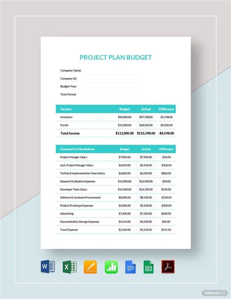 Project Plan Budget Template - Google Docs, Google Sheets, Excel, Word ...