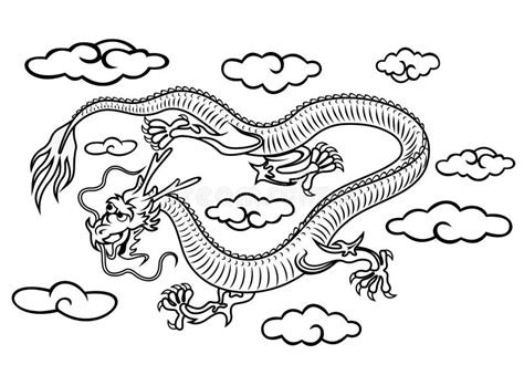 Chinese Dragon In Zentangle Style Adult Antistress Coloring Page Stock