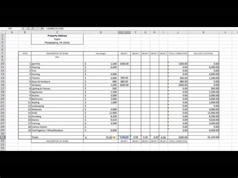 Construction Draw Request Template Excel Prntbl