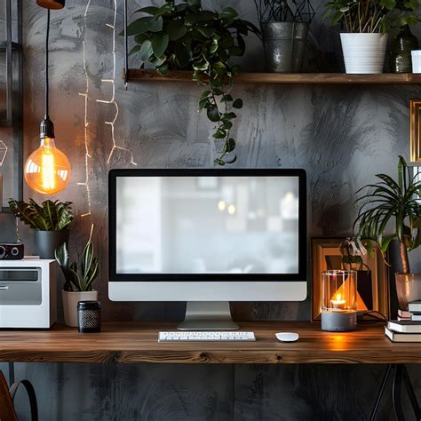 Modern Home Office Setup With A Desktop Computer On A Wooden Desk