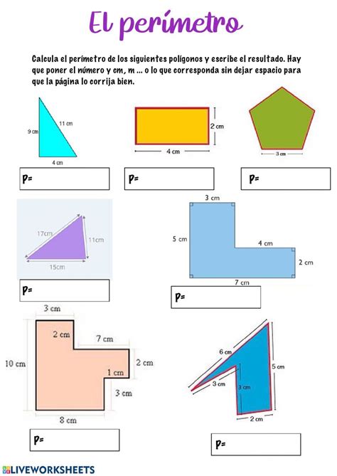 El perímetro Ficha interactiva Perimetro de figuras geometricas