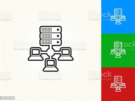 컴퓨터와 서버 블랙 선 선형 아이콘 검은색에 대한 스톡 벡터 아트 및 기타 이미지 검은색 네트워크 서버 녹색 Istock