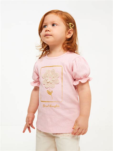 Crew Neck Short Sleeve Embroidery Detailed Baby Girl T Shirt S39336z1