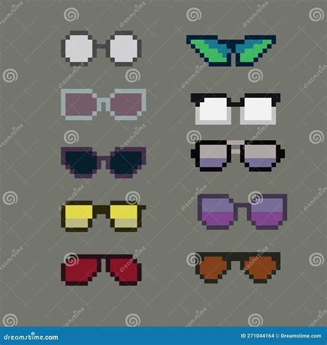 Pixel Art 8 Bit Sunglasses Collections Vector With Solid Color Background