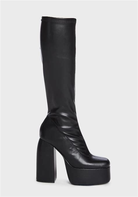 Koi Footwear Vegan Leather Knee High Platform Heel Boots Black