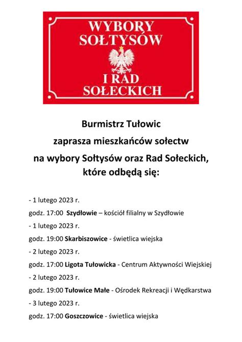 Zaproszenie na wybory sołtysów i rad sołeckich 20 01 2023 r Urząd