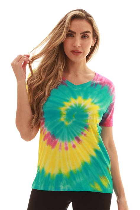 Just Love Tie Dye V Neck T Shirt Tie Dye Blue Yellow Red Small