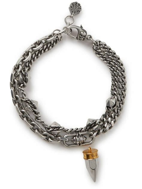 Alexander McQueen Burnished Silver And Gold Tone Pendant Bracelet