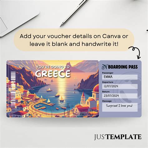 Greece Boarding Pass Trip Surprise Plane Ticket Template Boarding Pass Flight Boarding Pass