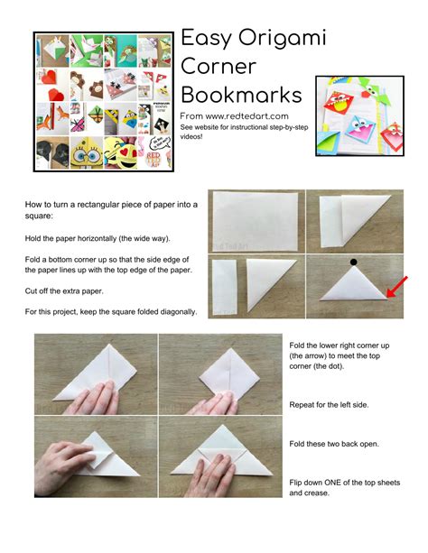 Easy Origami Corner Bookmark Guide Download Printable Pdf Templateroller